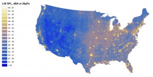 image of united states showing human caused sound levels