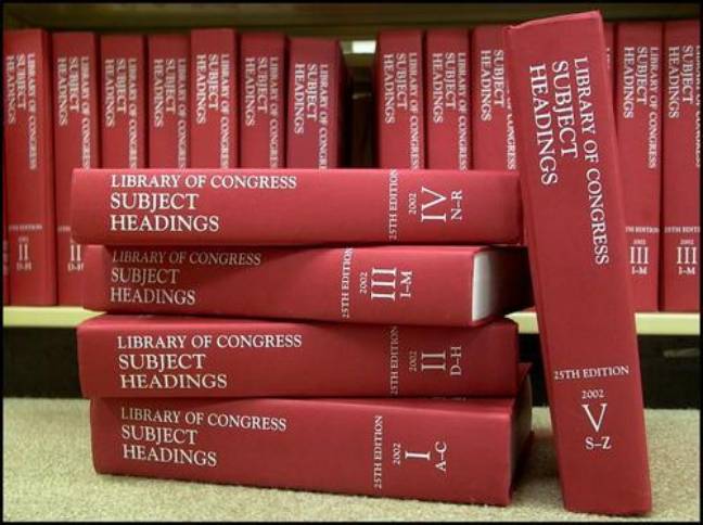 Image of five red books title Library of Congress Subject Headings