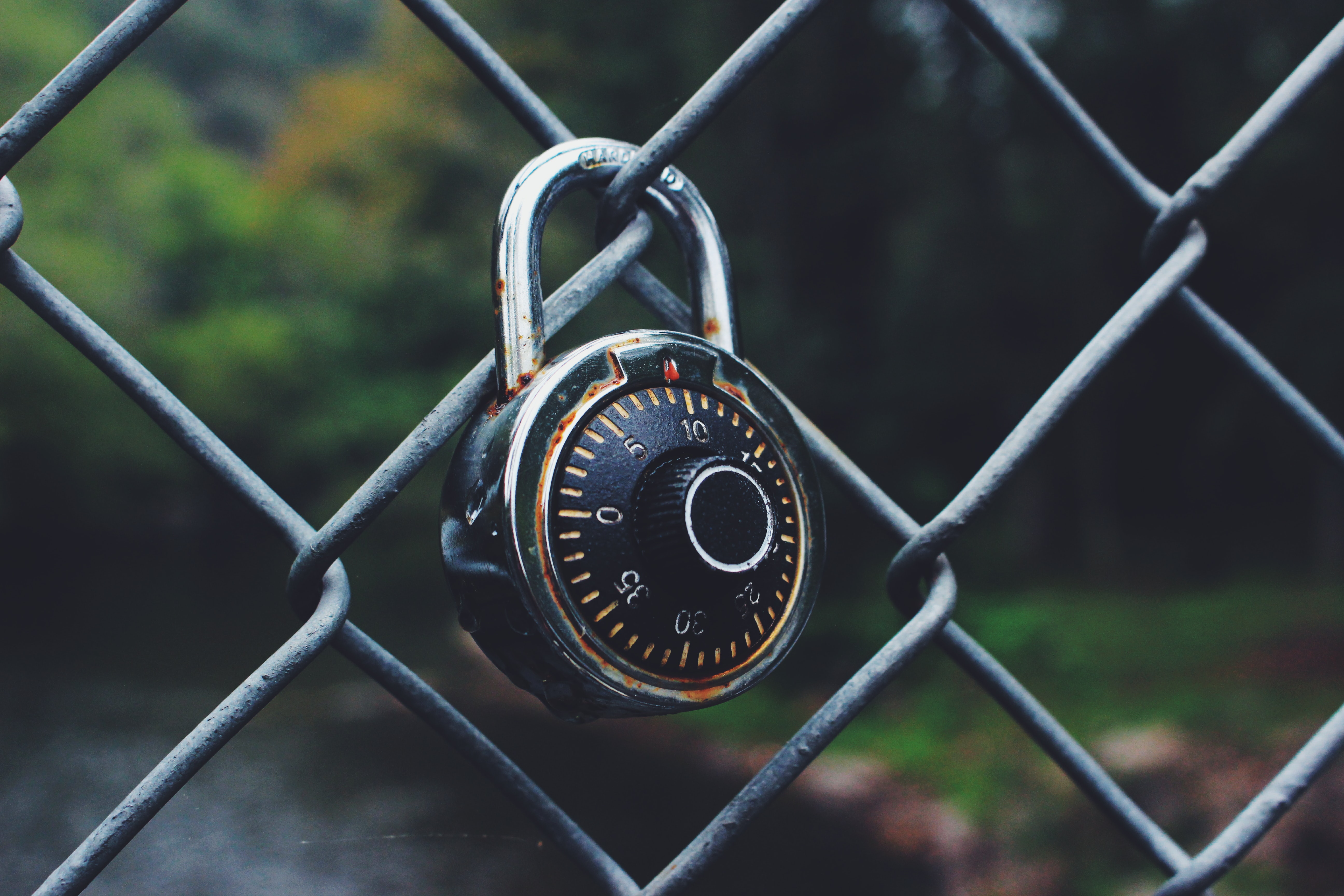Image of a lock attached to a chain link fence.