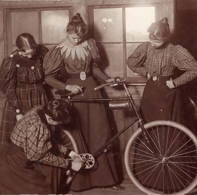 Women Reparing Bicycle, Bozeman, 1895