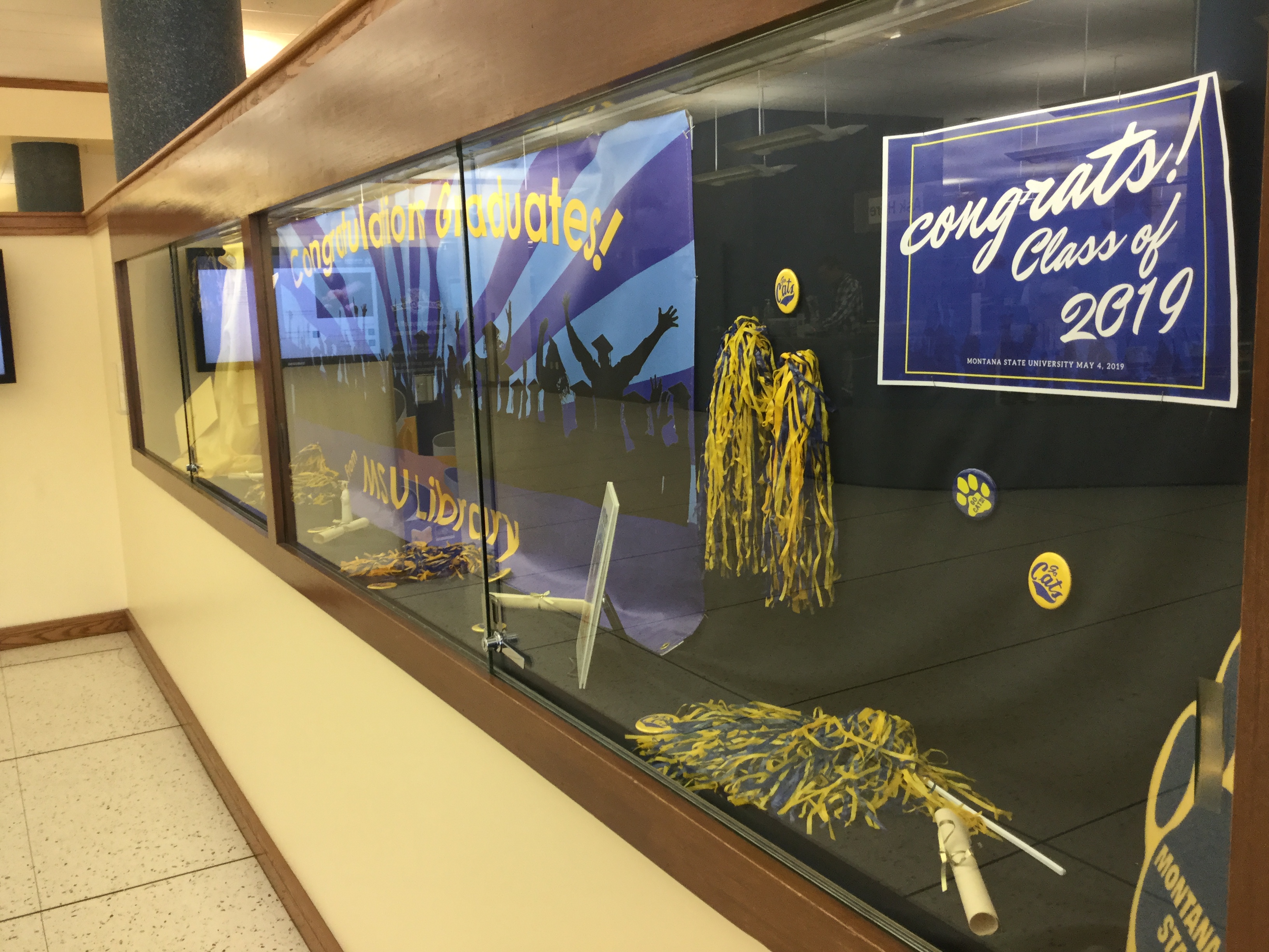 Graduating class of 2019 display case angled from right