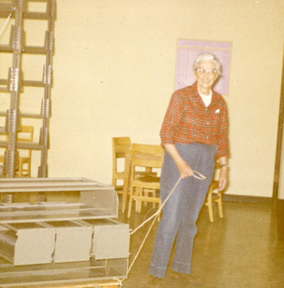 Lesley Heathcote hauling books