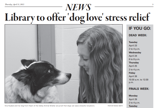 An article about Paws to De-Stress from The Exponent