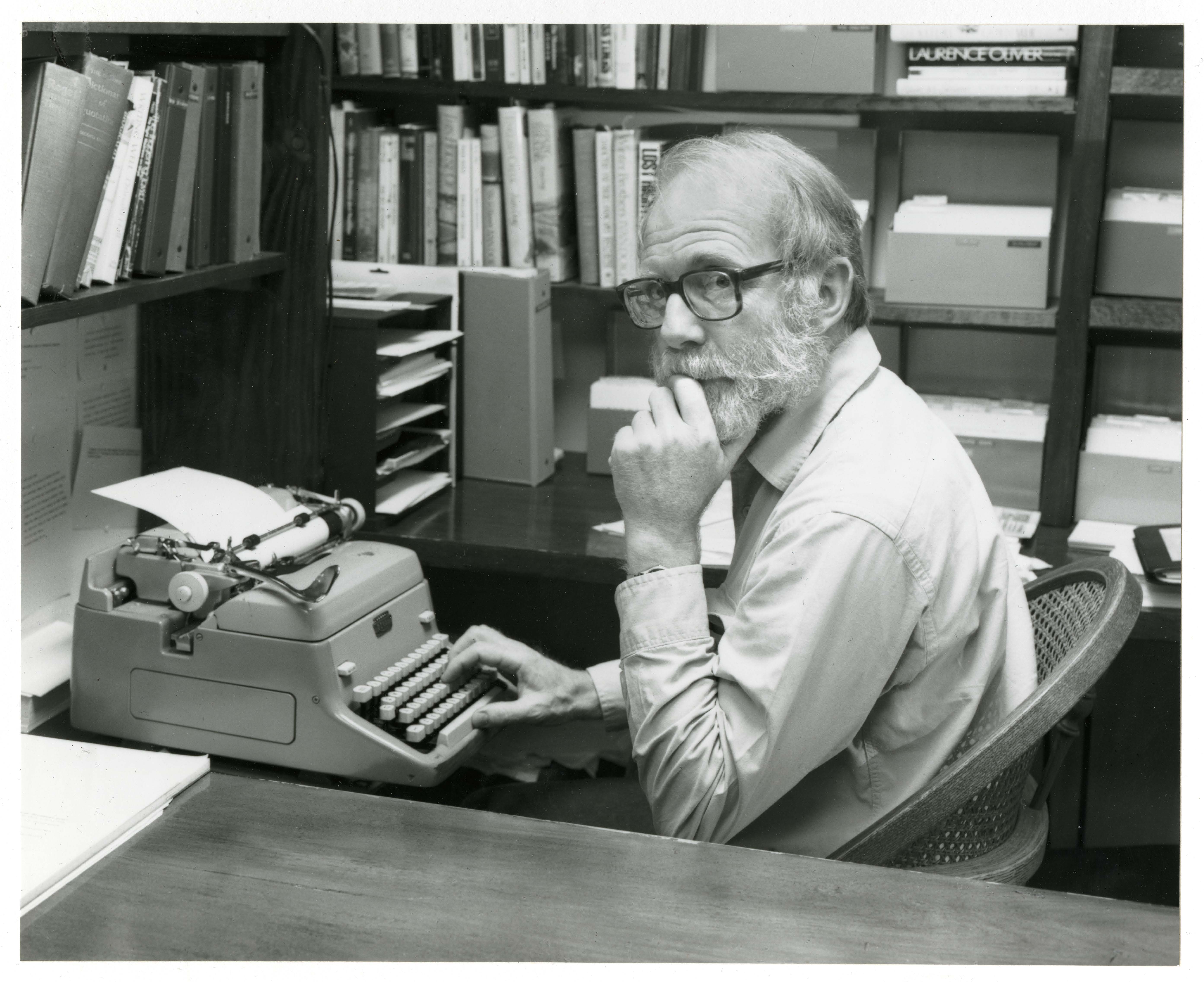 Ivan Doig at typewriter