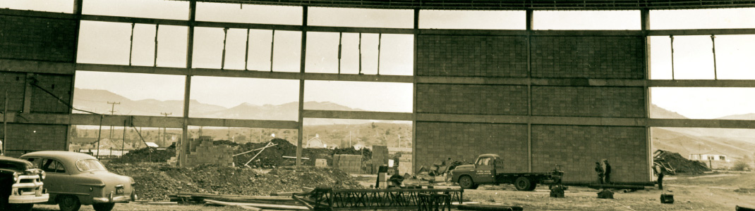 Interior view of construction on the Brick Breeden Fieldhouse