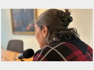 person speaking into a microphone