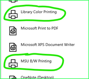 The application will then install both the black and white and color Cicada printers: “MSU B/W Printing” and “Library Color Printing”  